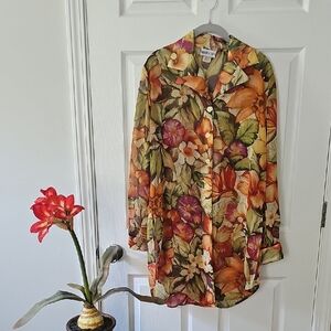 Michael Mims and Nancy Cole Vibrant Floral/ Fall Long Sleeve Tunic,  Size Small
